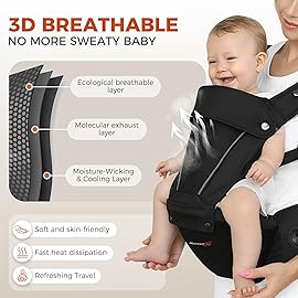 FRUITEAM Baby Carrier, Upgraded Adjustable Knob, 6-in-1 Baby Carrier Newborn to Toddler, Safety-Certified Baby Hip Seat Carrier, Perfect for Travelling Shopping Breastfeeding