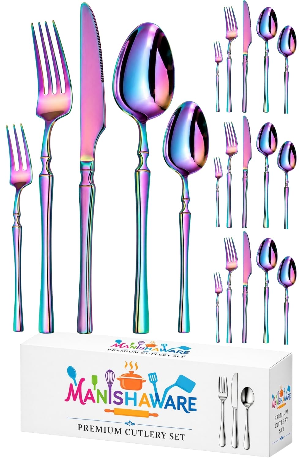 Elegant Handle Black 30 Pcs Steel Cutlery Set for Dining Table — Amazon image 24