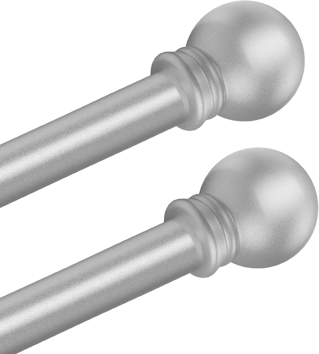 2 Pack Silver Curtain Rods for Bedroom with Brackets,5/8 Inch Diameter Small Window Curtain Rod Adjustable 32 to 48 Inches,Easy Install Drapery Rods,Gray