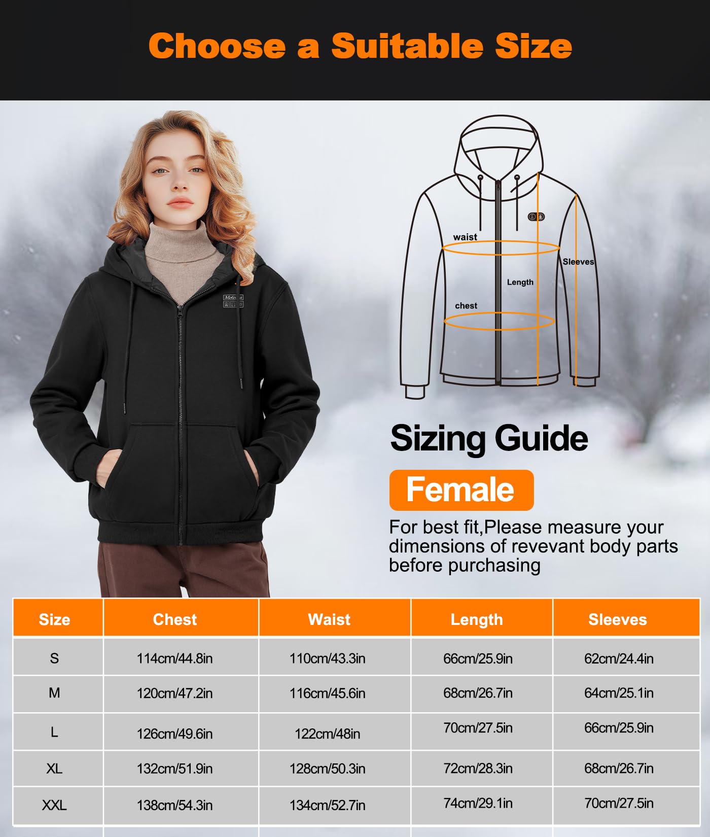 Sudadera con Capucha Calefactable para Mujer con Batería de 16000 mAh 5 Zonas Calefactables 3 Niveles de Temperatura Eléctrico Sudadera Caliente Cremallera para Invierno Al Aire Libre, S