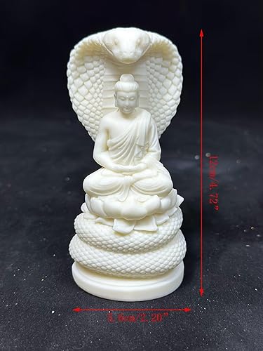 Miniatura 2 de Estatua de Buda Amitabha Decoración de oficina en casa, decoración Zen blanca Buda Amitabha sentado en figuras de serpiente, regalo de Feng Shui