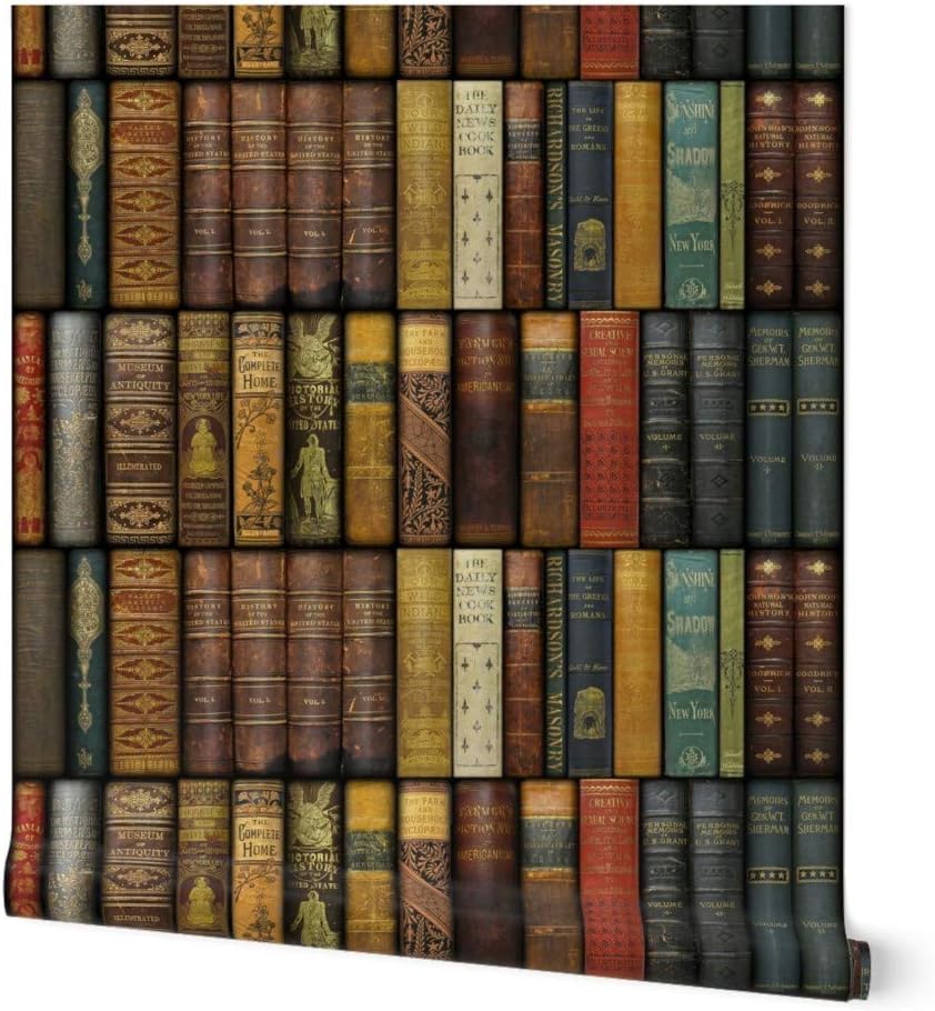 Peel & Stick Wallpaper 3ft x 2ft - Library Small Bookshelves Victorian Vintage Photographic Custom Removable Wallpaper by Spoonflower