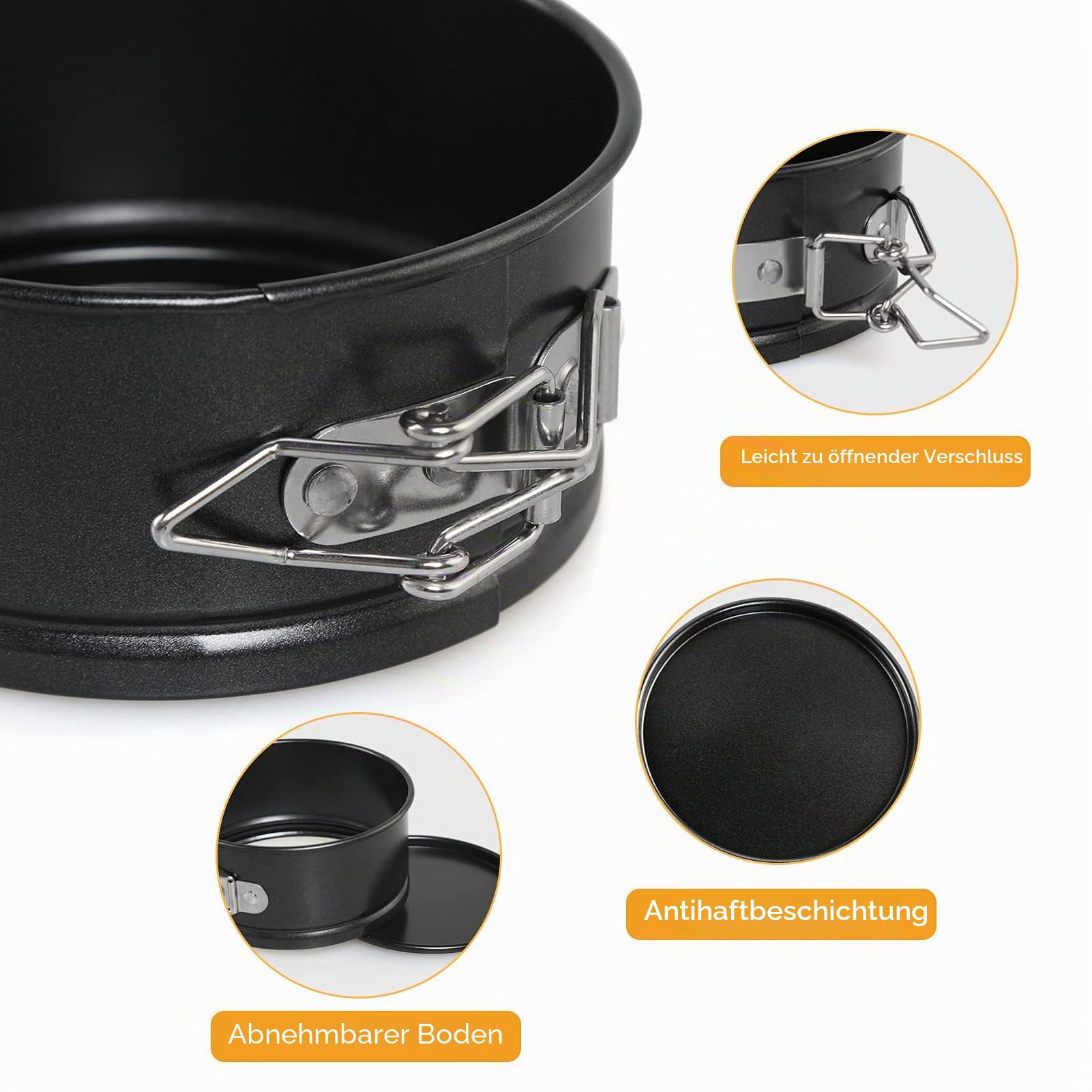 LEADSTAR Klein Springform, 4 Stück 4‘’ Mini Kuchenform Backformen Kleine Runde Tortenform Kuchenbackform Backutensilien Set Beschichtet Antihaft mit Abnehmbarer Flachboden