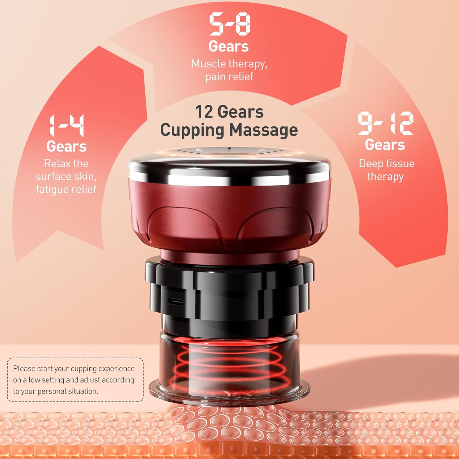 UBALANCE Cupping Kit for Massage Therapy, Cupping Therapy Set 6 Cups, Electric Smart Cupping Machine, 4 in 1 Negative Pressure Massager with 12 Modes for Fatigue Relief, Red - Image 4