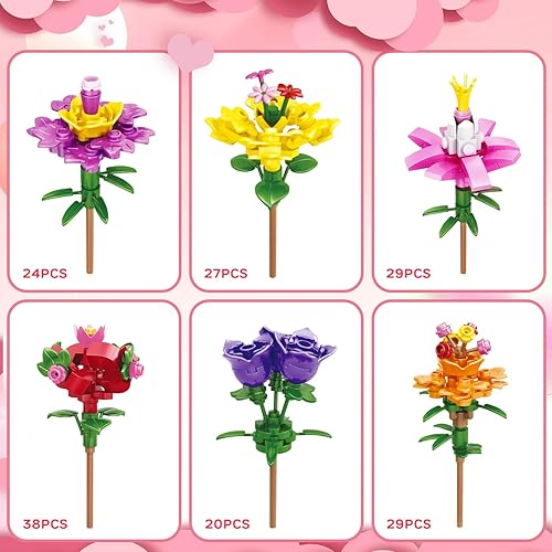 Miniatura 7 de TOY Life Regalos del día de San Valentín para niños, bloques de construcción de flores artificiales con tarjetas del día de San Valentín para