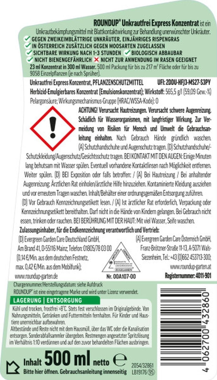 2 x 500 ml Roundup Unkrautfrei Express Konzentrat - Unkrautvernichter ohne Glyphosat