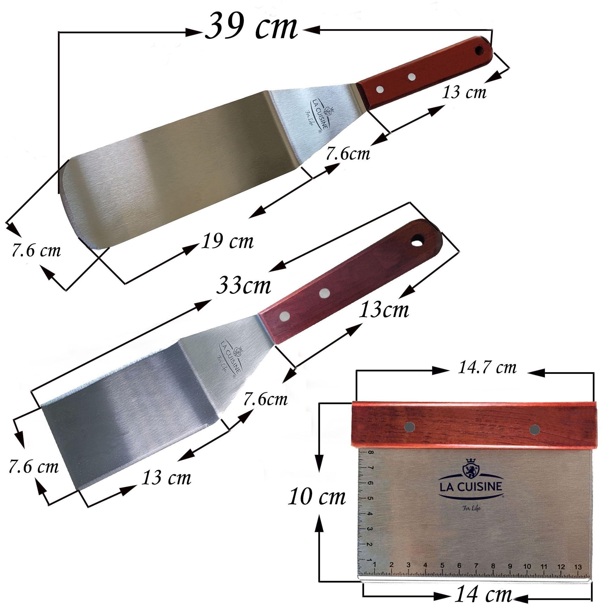 La Cuisine Grillspatel, Grillwender, BBQ-Werkzeugset aus Edelstahl – Robuster langer Plancha-Spatel, Zerkleinerer/Schaber mit Massivholzgriff, ideal für Grill, Burger-Smash, Teppanyaki, Küch