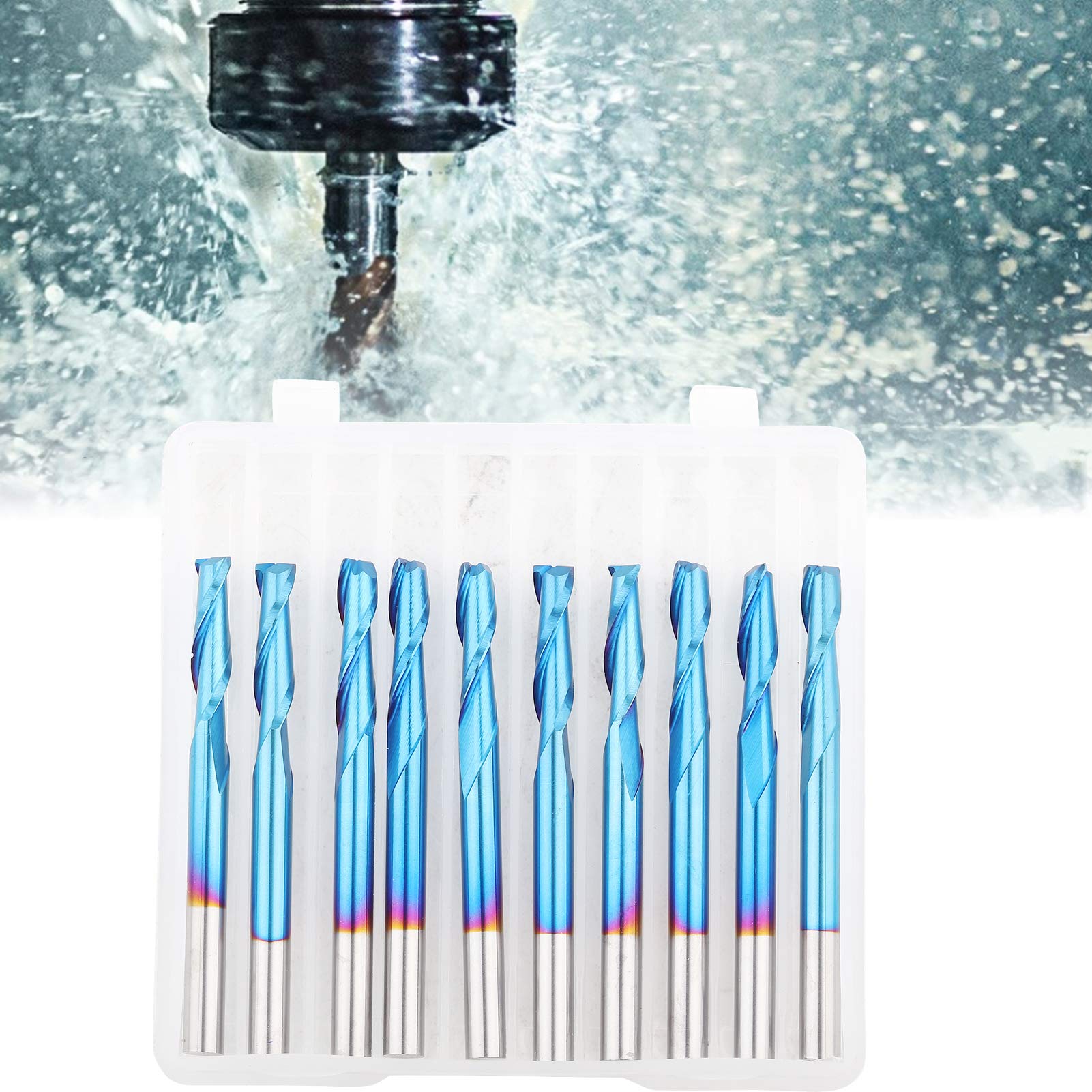 2 - Zestaw młyna końcowego nosa fletu | 10pcs Nano Blue powlekany frezarka do drewna/plastiku/akrylu | Shank 3,175 mm, 12 mm średnica cięcia | Bity grawerowania stali