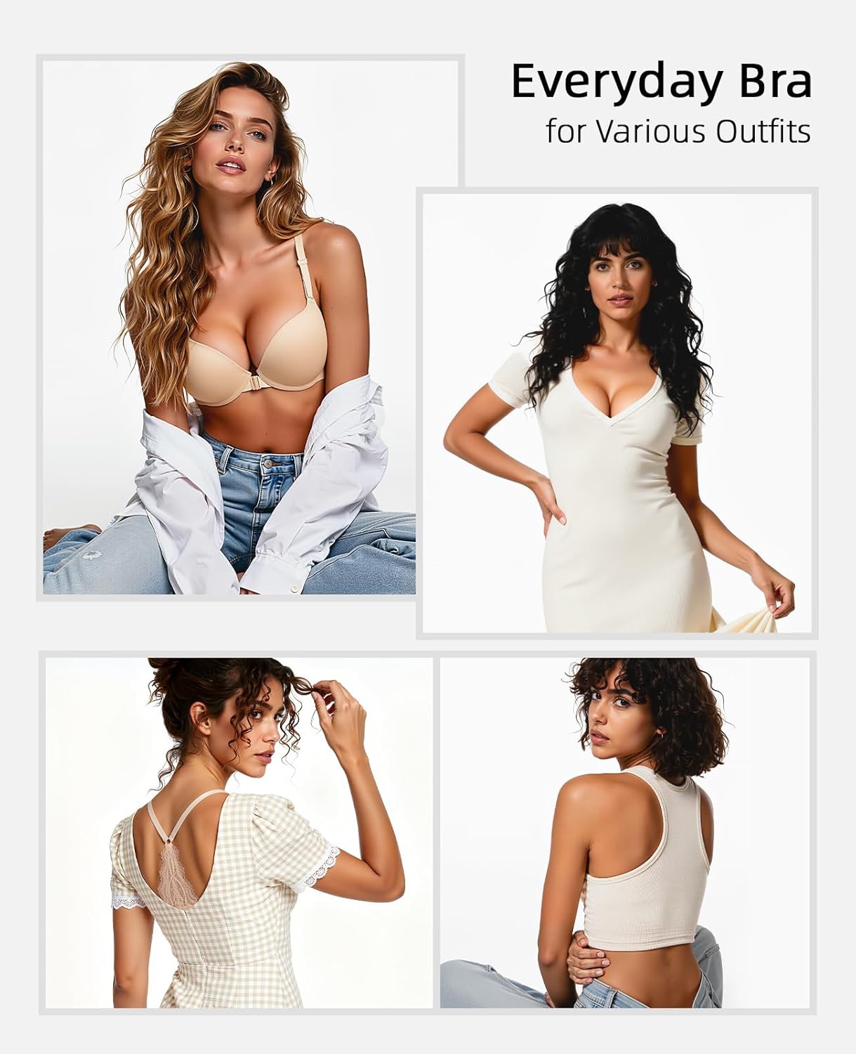 Push Up Front Closure Bras for Women Thick Padded Racerback Add 2 Cups Plunge Bra Underwire - Image 5