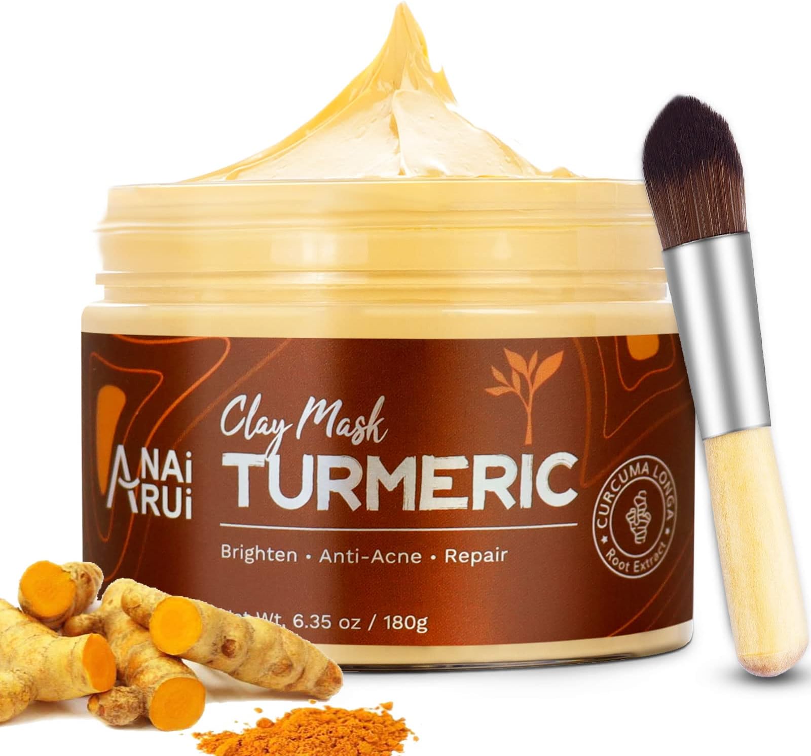 Turmeric Clay Mask, Vitamin C Facial Mask with Turmeric & Kolin Clay, Cleasning Mask for Acne, Pores, Radiant & Smooth Skin, 6.35 oz