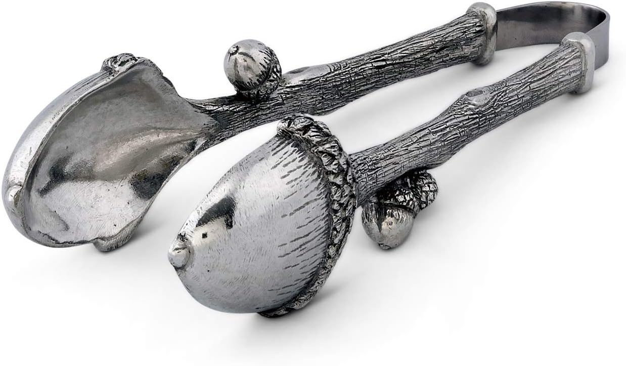 Vagabond House Pewter Acorn Pattern Nut/Sugar/Snack Tongs 4 inch Long