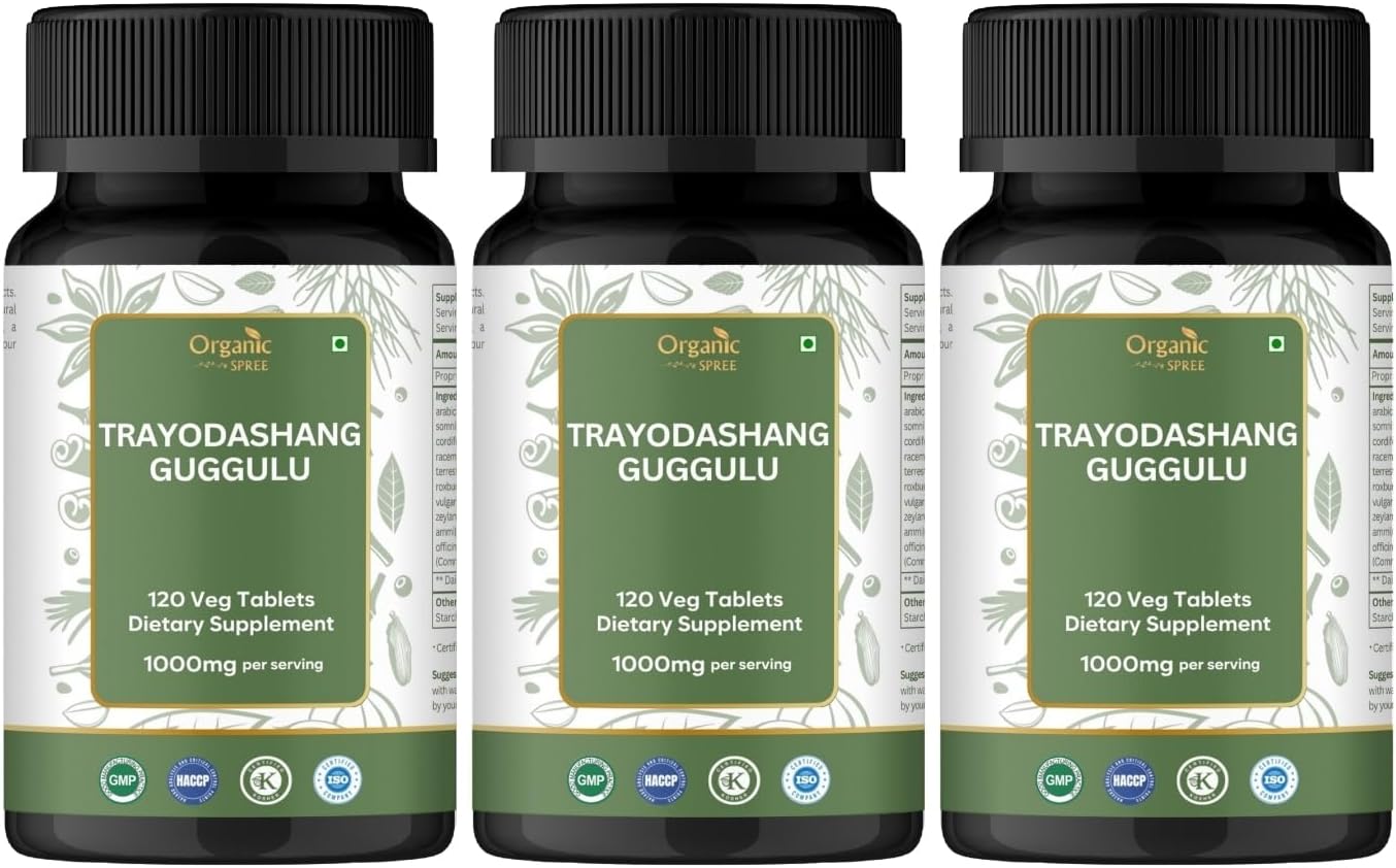 ORGANIC SPREE Trayodashang Guggulu 120 Tablets - 60 Days Supply - GMP, HACCP Certified - Supports Joint Mobility & Musculoskeletal Health* - Pack of 3