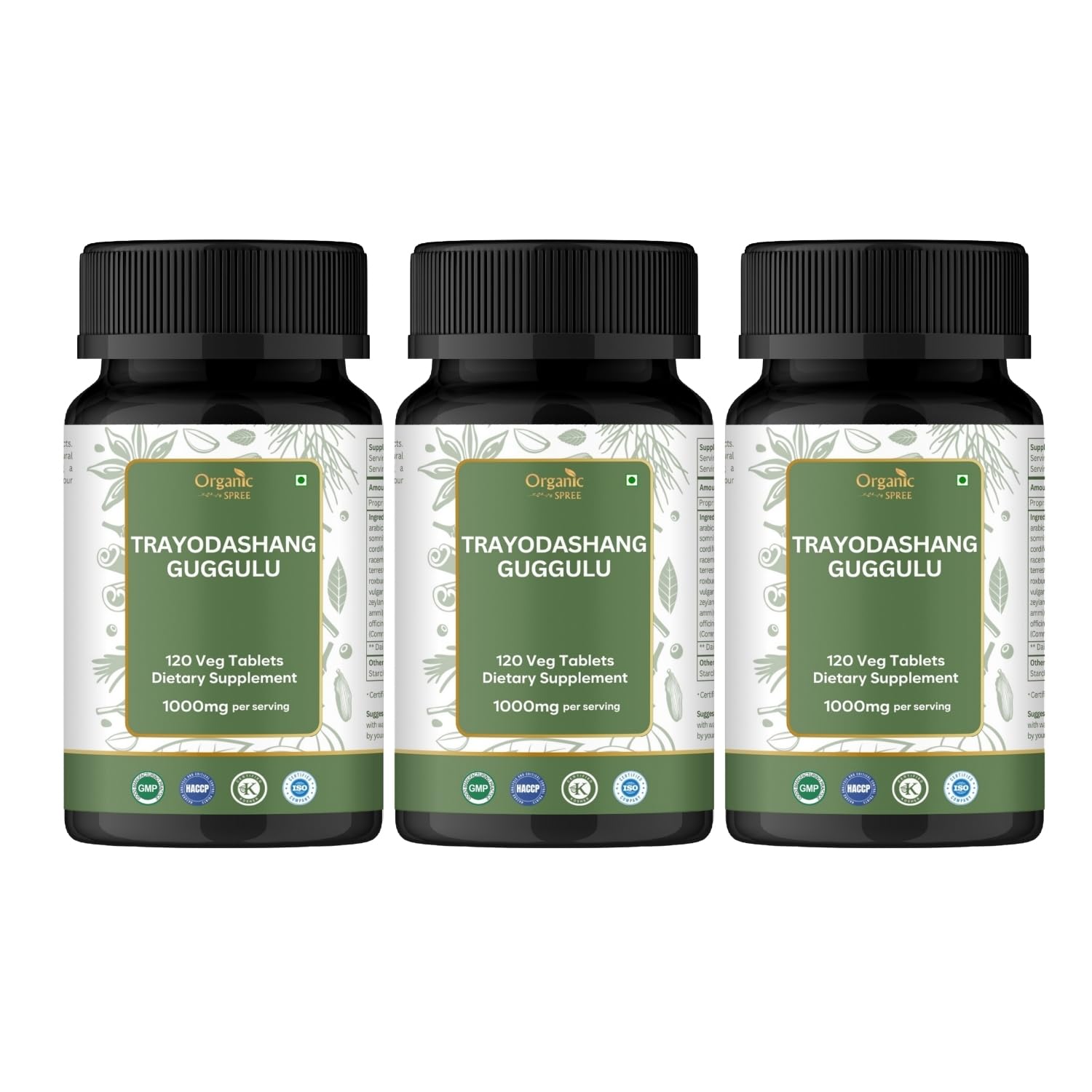 ORGANIC SPREE Trayodashang Guggulu 120 Tablets - Supports Joint and Muscle Health* - Ayurvedic Formulation - Certified and Vegetarian - Pack of 3