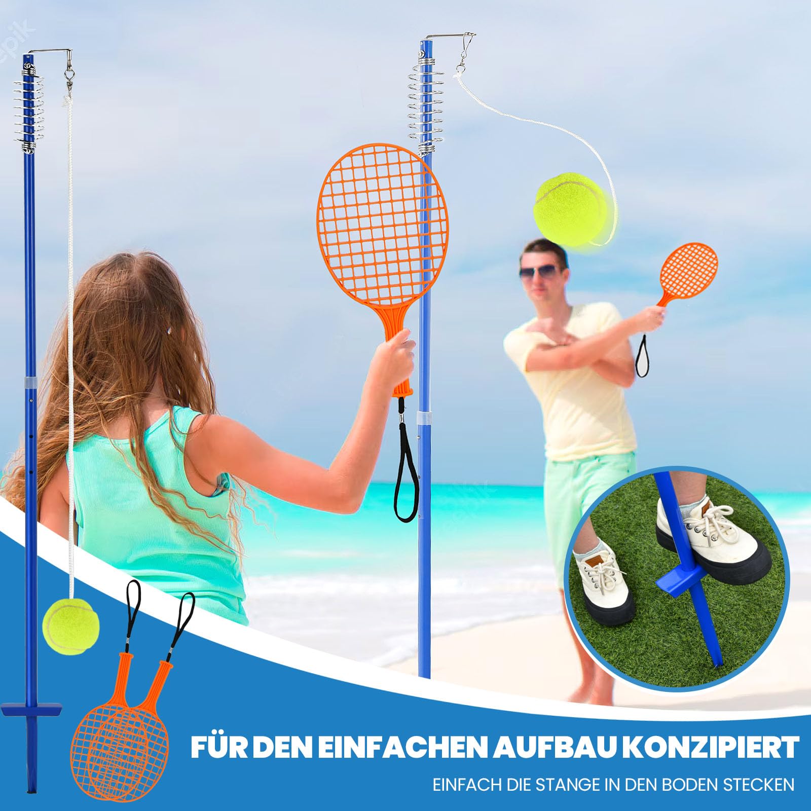 GOPLUS Circletennis, zestaw Twist Ball ze stojakiem z regulacją wysokości, piłka tenisowa i 2 rakiety, gra swingowa do ogrodu, parku, na plażę i łąkę, przenośna zabawka do spędzania wolnego czasu