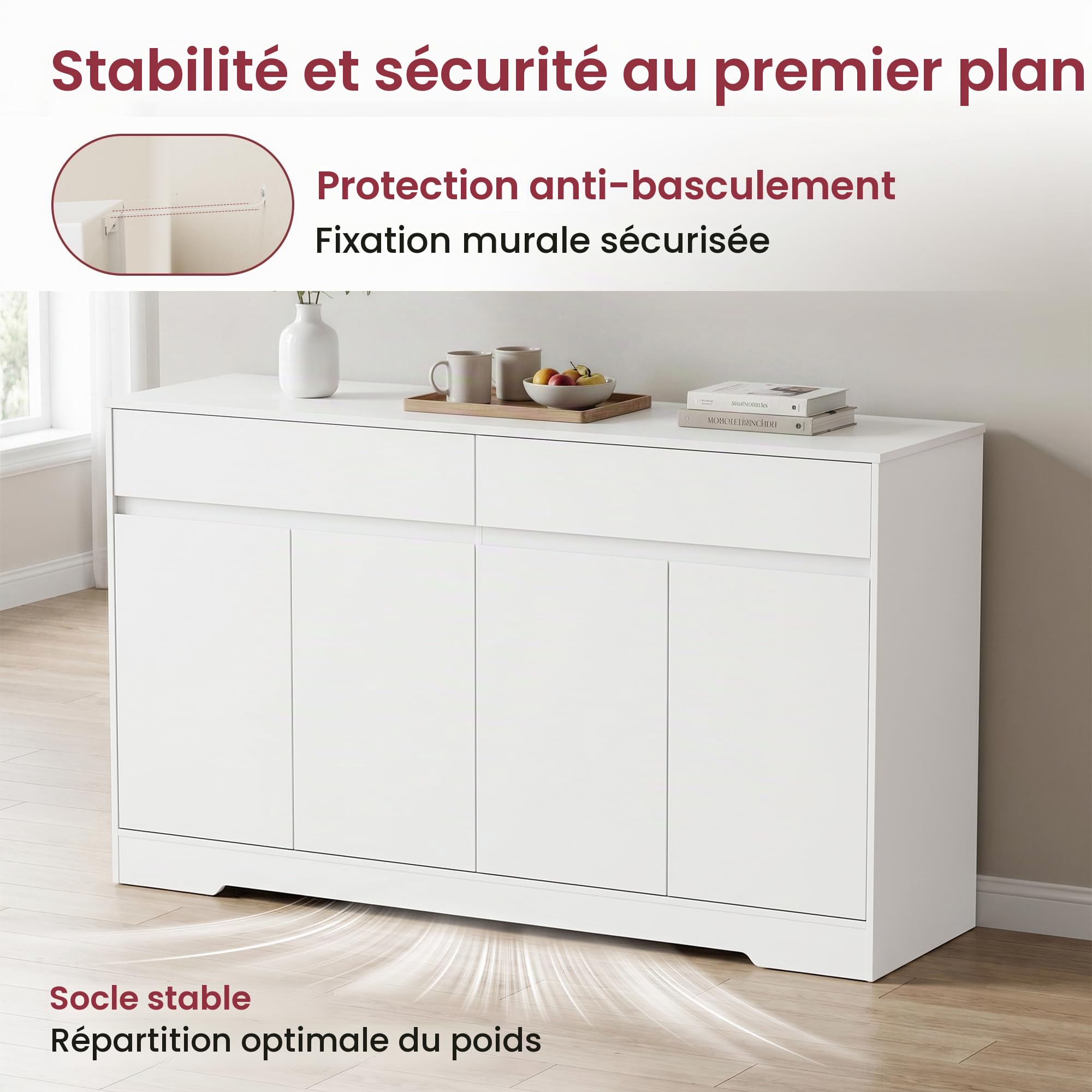 YOUDENOVA Buffet 140 Cm, Meuble De Cuisine avec 2 Tiroirs Et 4 Portes