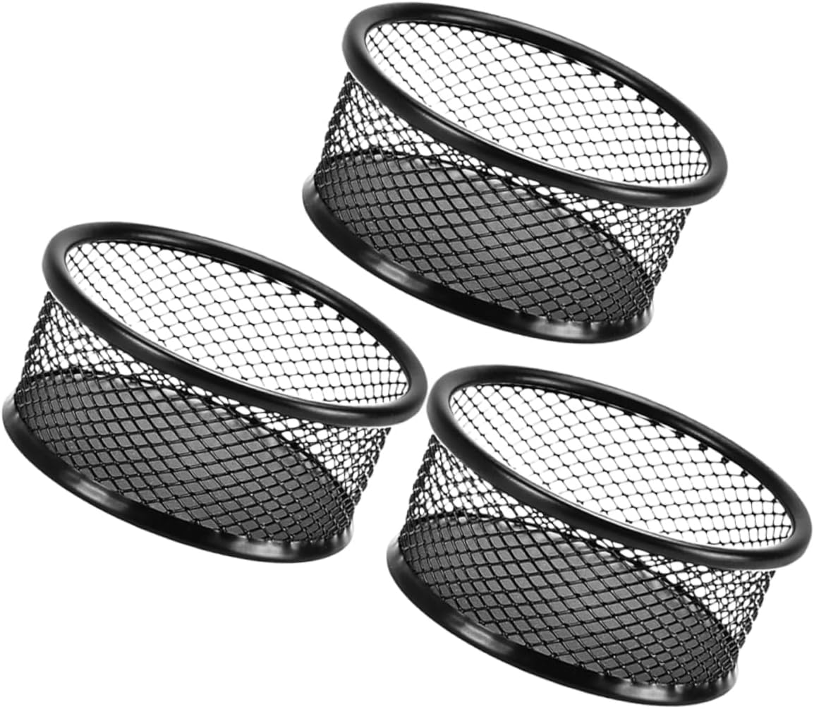 Cabilock 3pcs Mesh Paper Clip Holder for Desk Organization Paperclip Dispenser Airflow Design Space-saving Stackable Storage Black Color for Office and Home Use