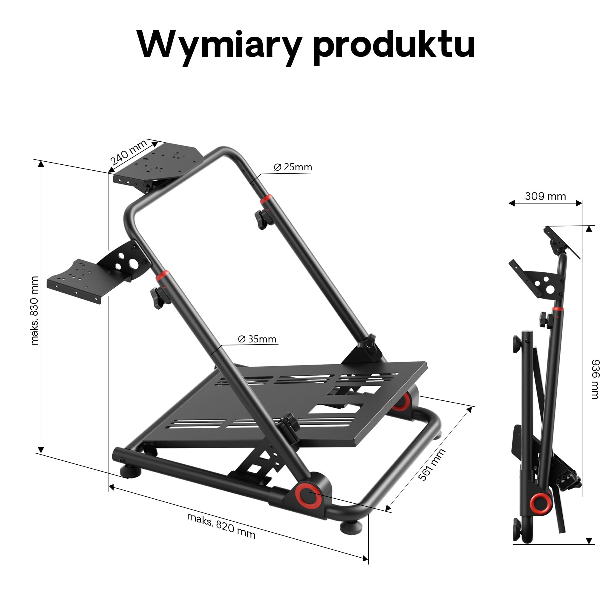 Wiltec Składany stelaż do kierownicy 68 x 82 x 83 cm, czarny stojak do simracingu z punktami mocowania kierownicy, dźwigni biegów i pedałów do gier