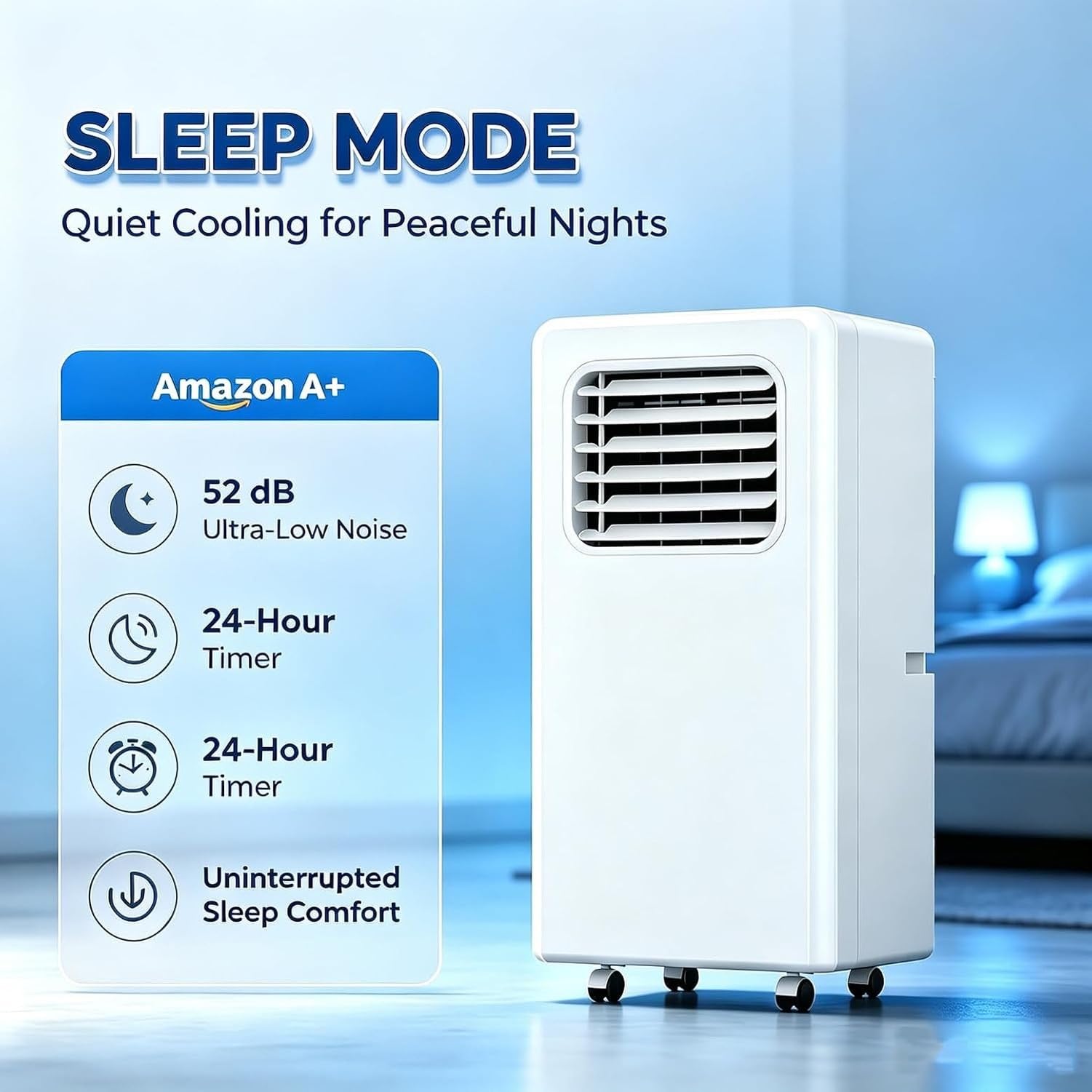 LONGCAO Aire Acondicionado Portátil 7000 BTU, 4-en-1 Enfriador y Deshumidificador con Mando a Distancia, Pantalla Digital, Silencioso, para Habitaciones hasta 10 m²