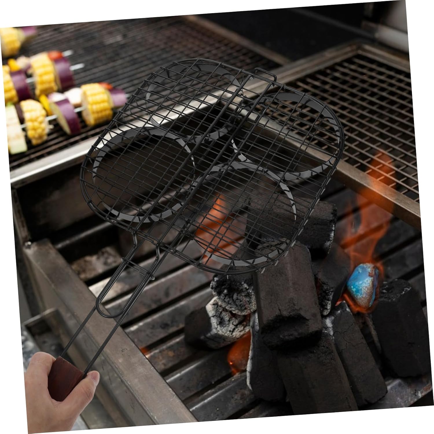 Portable Bbq Grill Basket for Shrimp Vegetables Meat Folding Hamburger Broiler with Comfortable Handle for Outdoor Cooking Family Gatherings Easy to Clean Nonstick