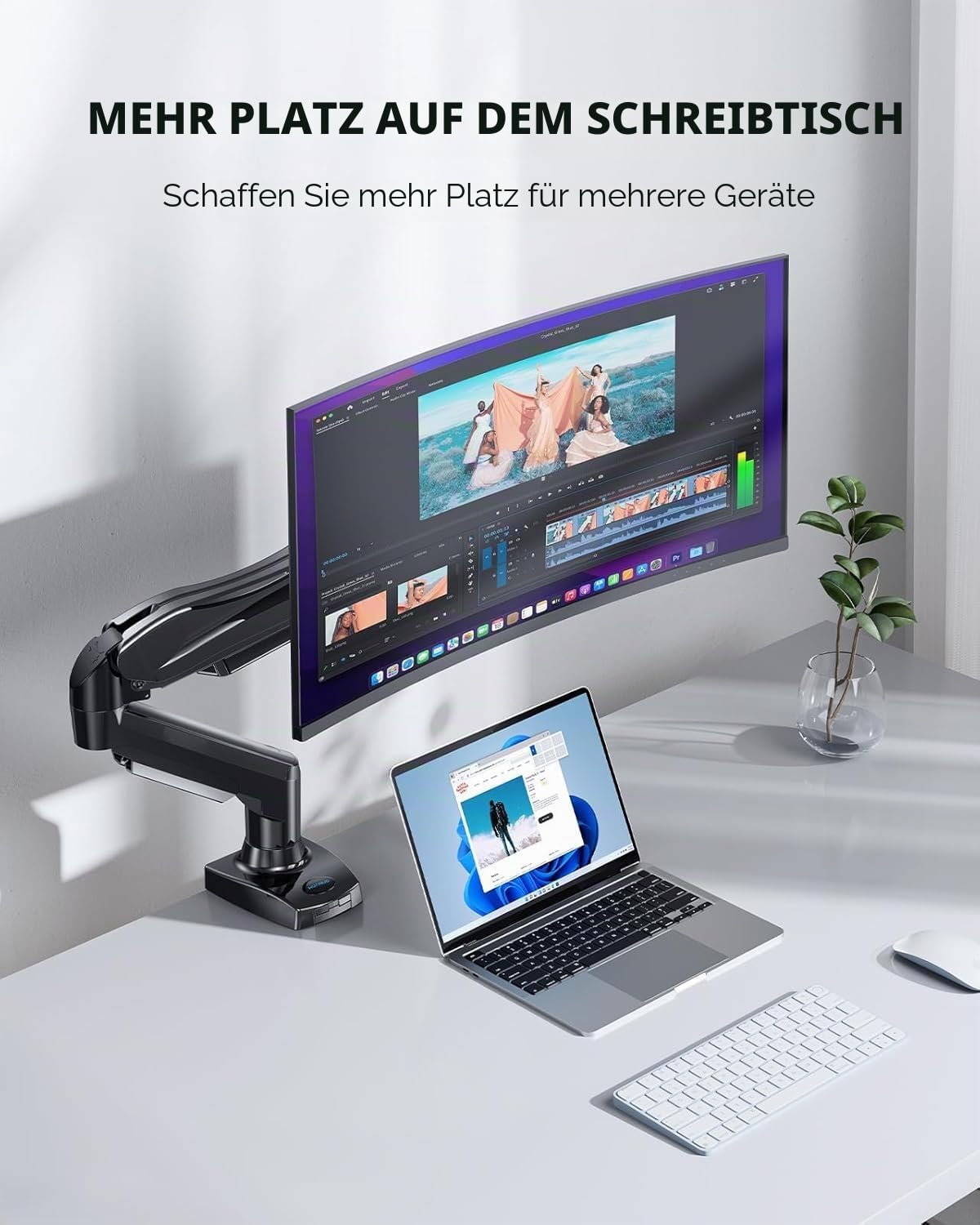 HUANUO Monitor Halterung für 13 bis 32 Zoll Bildschirme, Einzelner Monitorarm Ständer Hält 2~9 kg, Höhenverstellbare mit Neigungen, Schwenken, Dreht, VESA 75 & 100 mm
