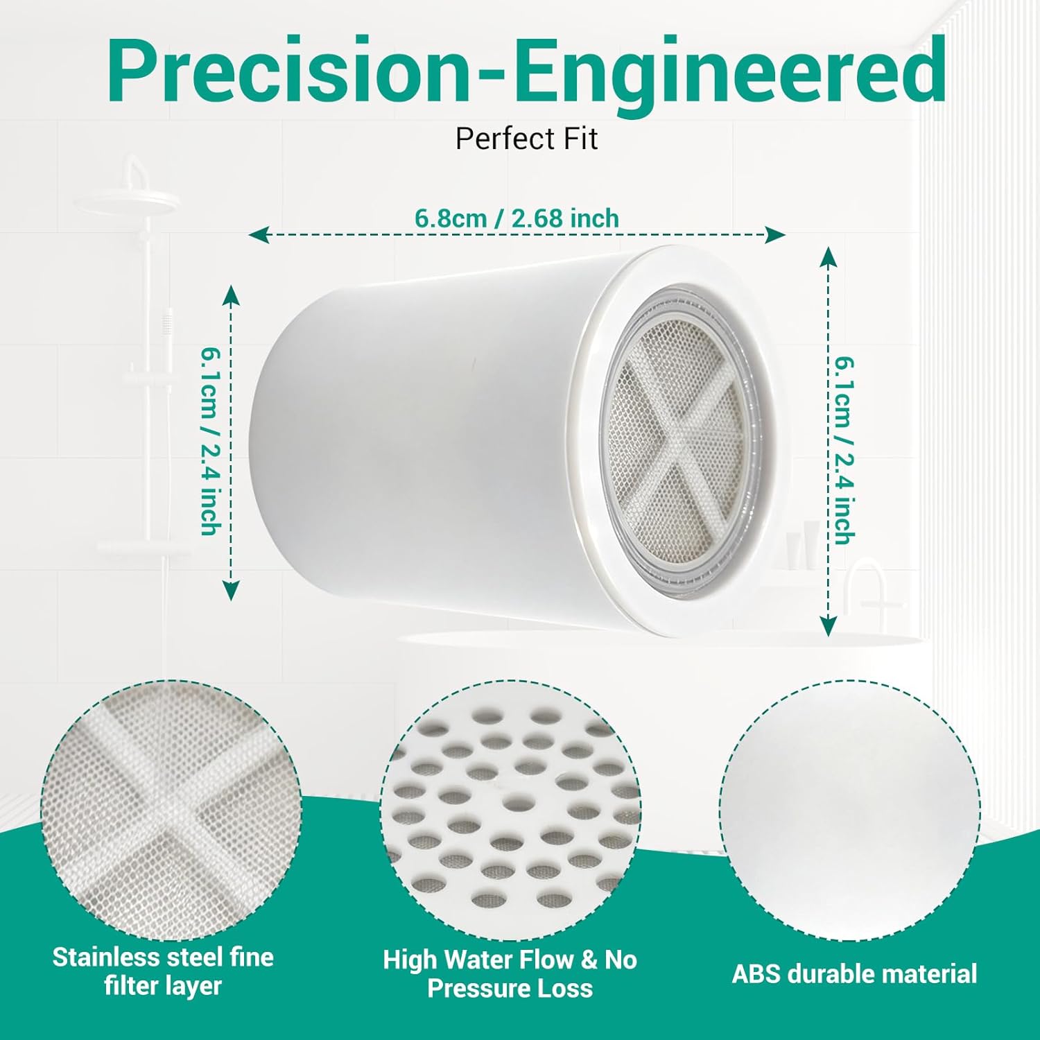 2 Pack Shower Filter for Eskiin & MDhair Shower Heads, High Output Shower Water Filter Replacement Cartridges, Hard Water Filter to Protect Color-Treated Hair, Reduce Dandruff & Dry Skin