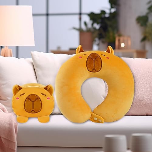 Miniatura 7 de KUUKO Waterbound Capybara - Almohada de cuello para niños, compañero de viaje 2 en 1, almohada suave en forma de U para niñas, bonito diseño de