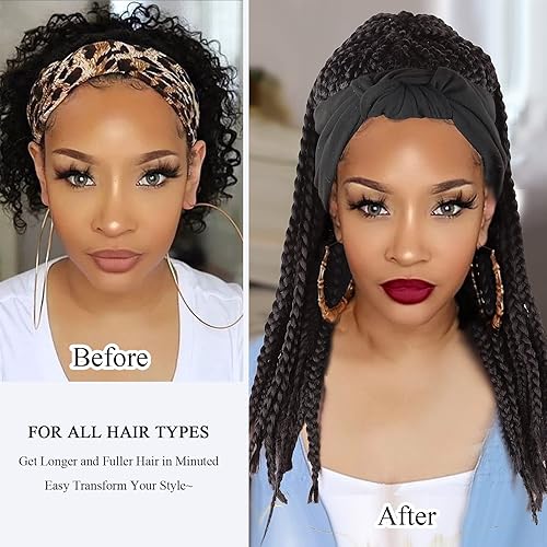 Miniatura 10 de LEOSA Peluca de diadema trenzada marrón para mujeres negras, peluca sintética trenzada con diadema adjunta, peluca de cabello trenzado de Cornrow