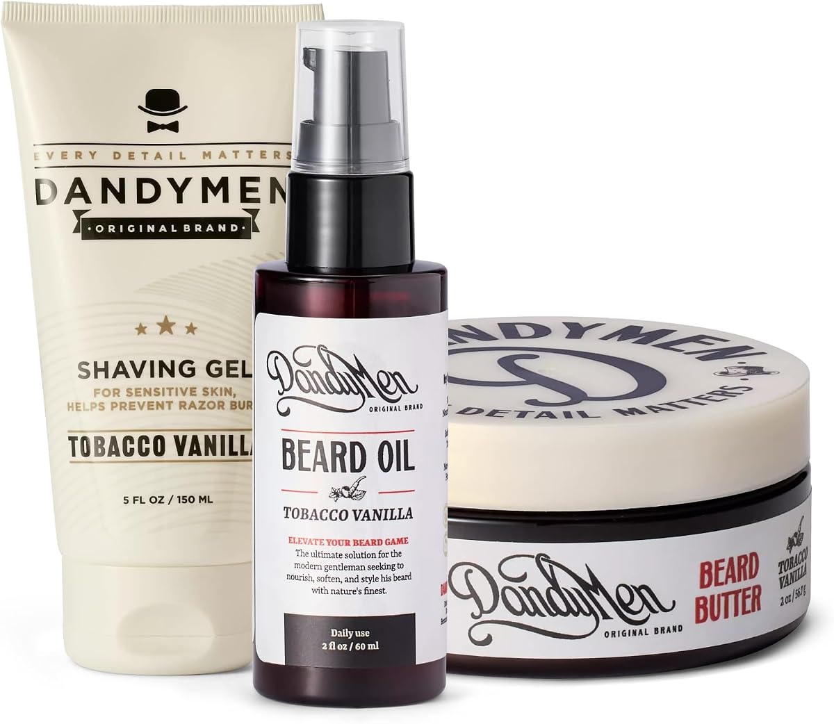 Beard Grooming Set for Men – Beard Oil, Beard Butter & Shaving Gel – Tobacco Vanilla Scent – Hydrating & Softening Kit for Growth & Styling – 3-Piece Set