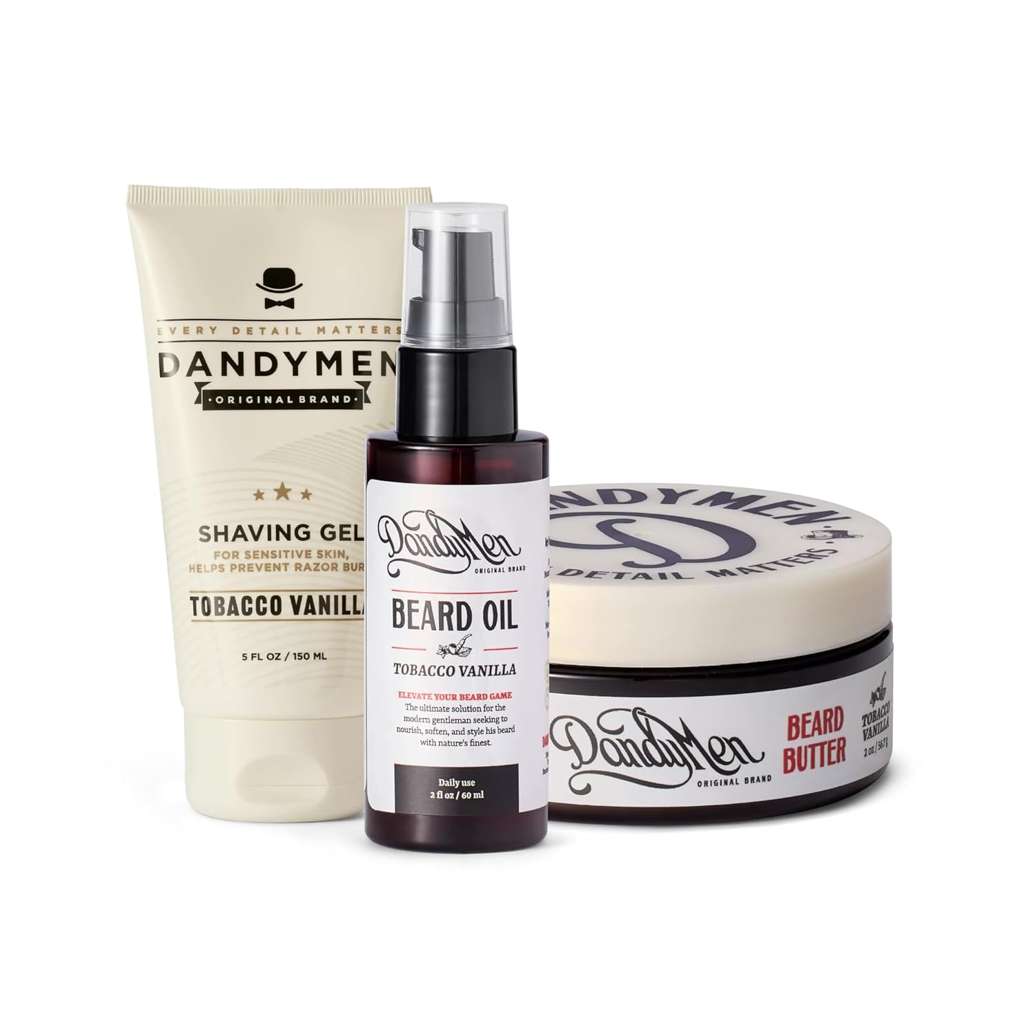 Beard Grooming Set – Beard Oil, Beard Butter & Shaving Gel – Hydrate, Soften & Style (3-pack, Tobacco Vanilla)