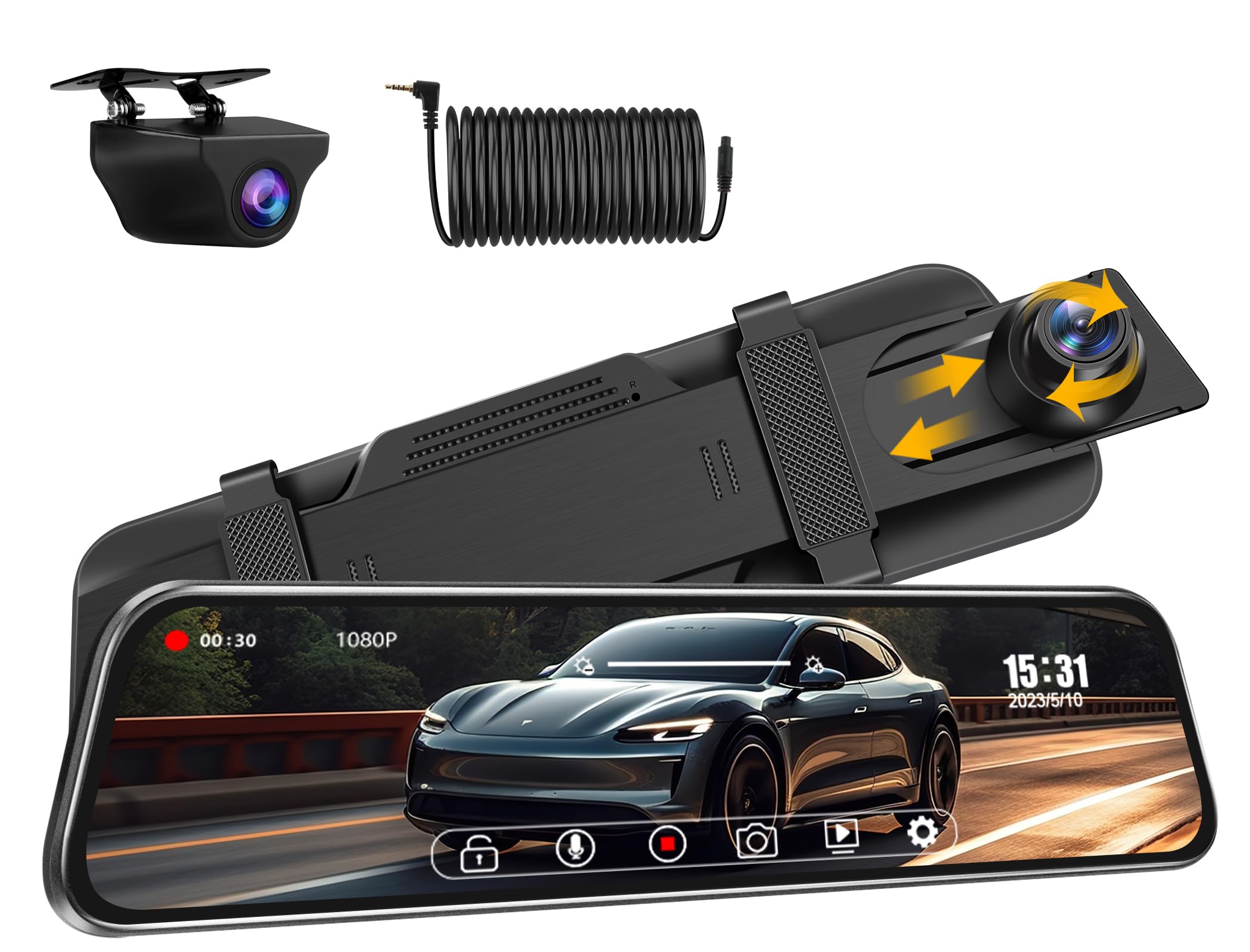 Vtopek Dual 1080P Dash Cam Auto Specchietto Retrovisore Auto con Telecamera 170°+140° Grandangolo 10" Specchietto Retrovisore Dashcam con Visione Notturna G-sensor Registrazione in Loop 6M Cavo