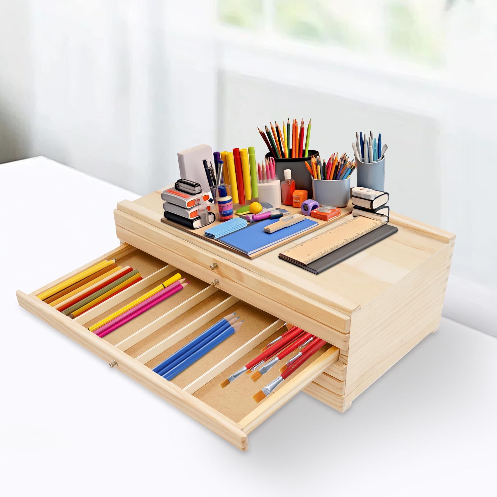 Caja de almacenamiento de artistas, caja de almacenamiento portátil para artistas, 6 cajones, para aulas, salas de estudio, estudios de arte y oficinas, 40 x 25,5 x 15,2 cm