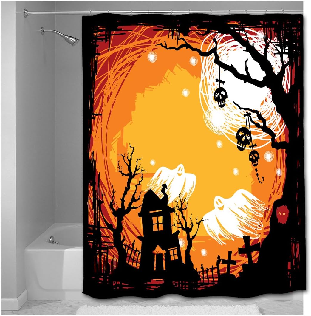 Designology Ghostly Halloween Scene Shower Curtain - 70" X 70"