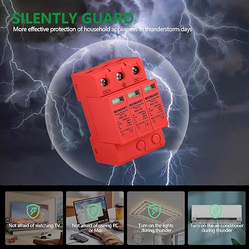 Vista 46 de Wengart Dispositivo de protección contra sobretensiones,DC500V 2P 10 ~ 20kA 1.417 in Montaje en carril DIN,Dispositivo de pararrayos