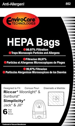 Miniatura 2 de EnviroCare Bolsas de polvo de repuesto para aspiradora con filtración HEPA hechas para adaptarse a Riccar Moonlight y Sunburst. Simplicity Jack and