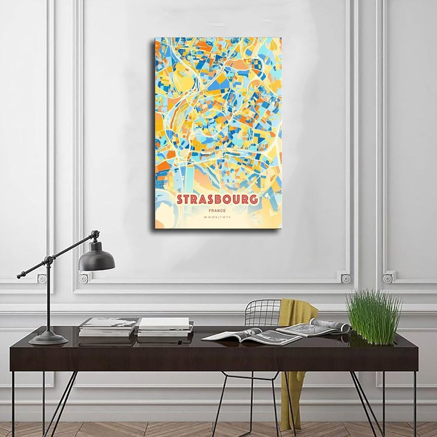 Colorful Strasbourg France Blue Orange Fine Print, City Map City ​​​​map Scenery Landscape Living Room Canvas Bathroom Abstract Inspirational Framed Motivational Boho Kitchen Sign Travel Modern Cool O