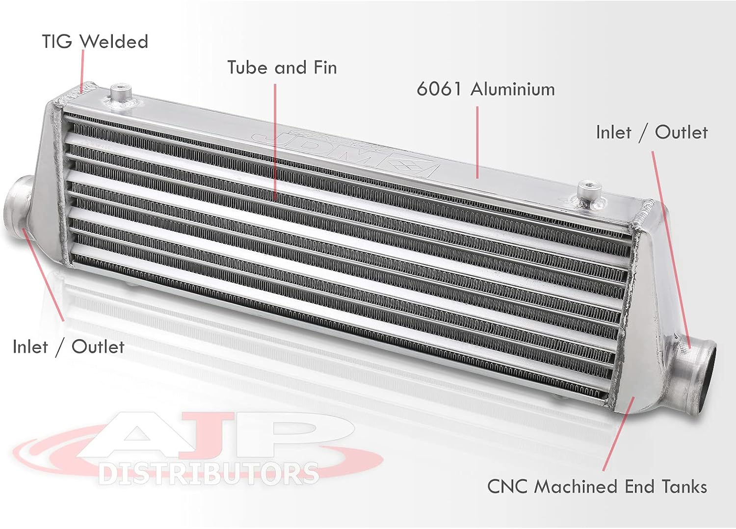 AJP Distributors Universal 27.5" X 7" x 2.25" Tube & Fin 2.5" Inlet/Outlet FMIC Front Mount Intercooler Light Weight Aluminum 6061