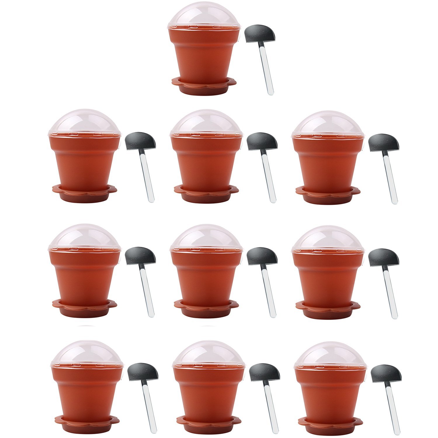 DIY Cake Cups, Flower Cups 10 PCS Home Household Party Flower Pot Shape DIY Baking Jelly Cake Yogurt Mousse Storage Transparent Cup Holder with Lid and Shovel Spoon