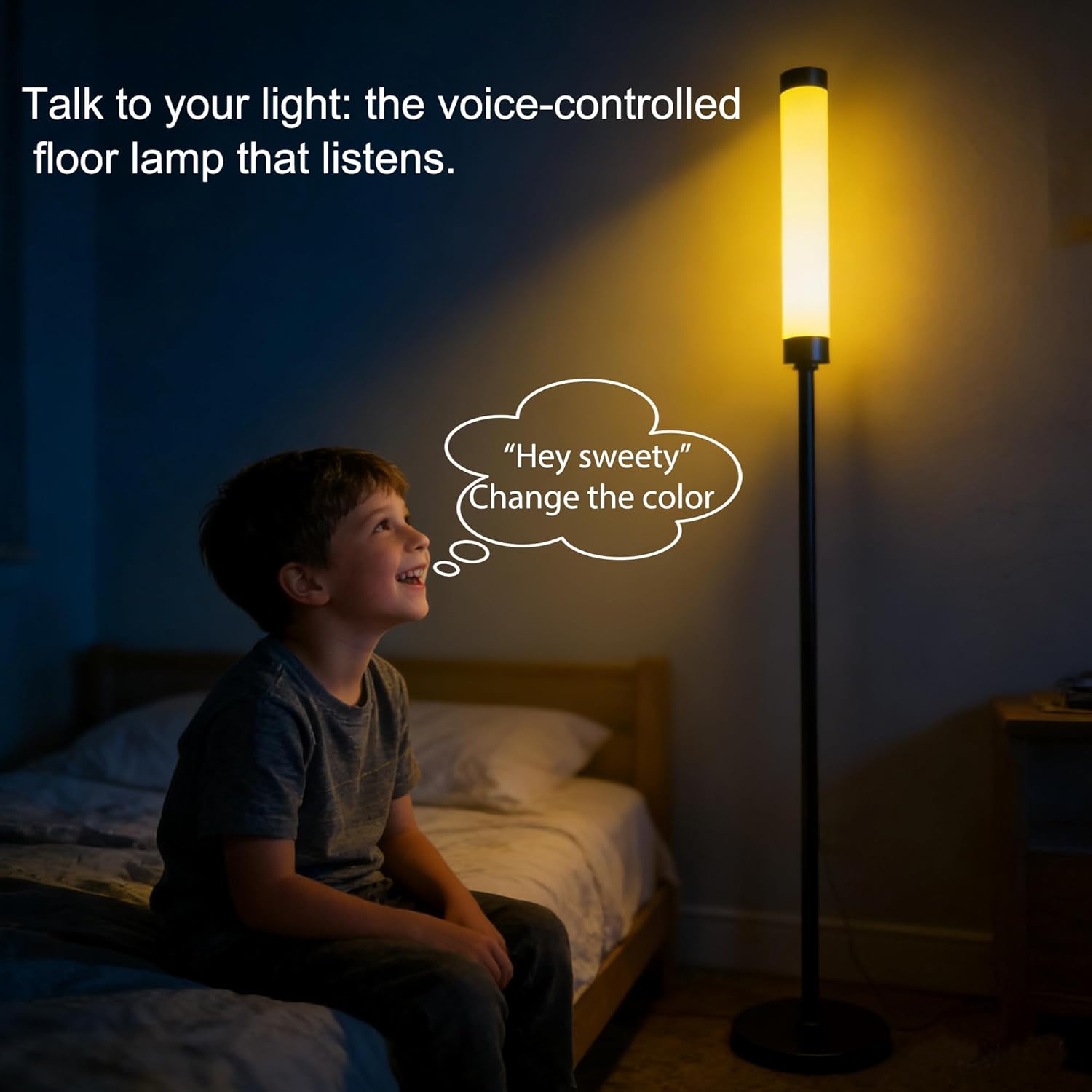 Voice-Activated Led Floor Standing Tall Lamp Custom Color Temperature Pole for Adults and Kids Indoor Bedroom Home Living Room Office (Black-Voice Control)