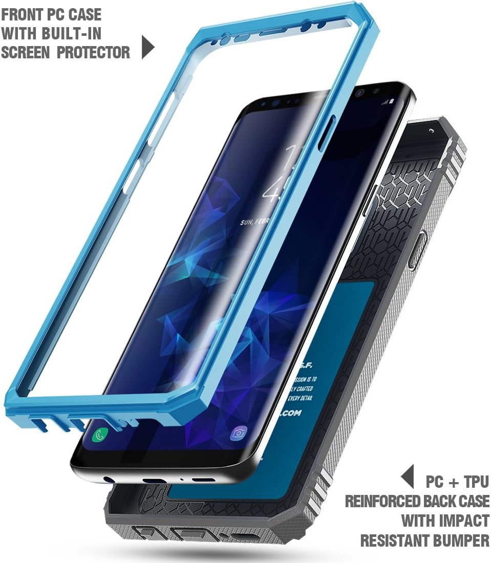 Poetic Galaxy S9 Plus Rugged Case, Revolution [360 Degree Protection] Full-Body Rugged Heavy Duty Case with [Built-in-Screen Protector] for Samsung Galaxy S9 Plus Blue/Gray