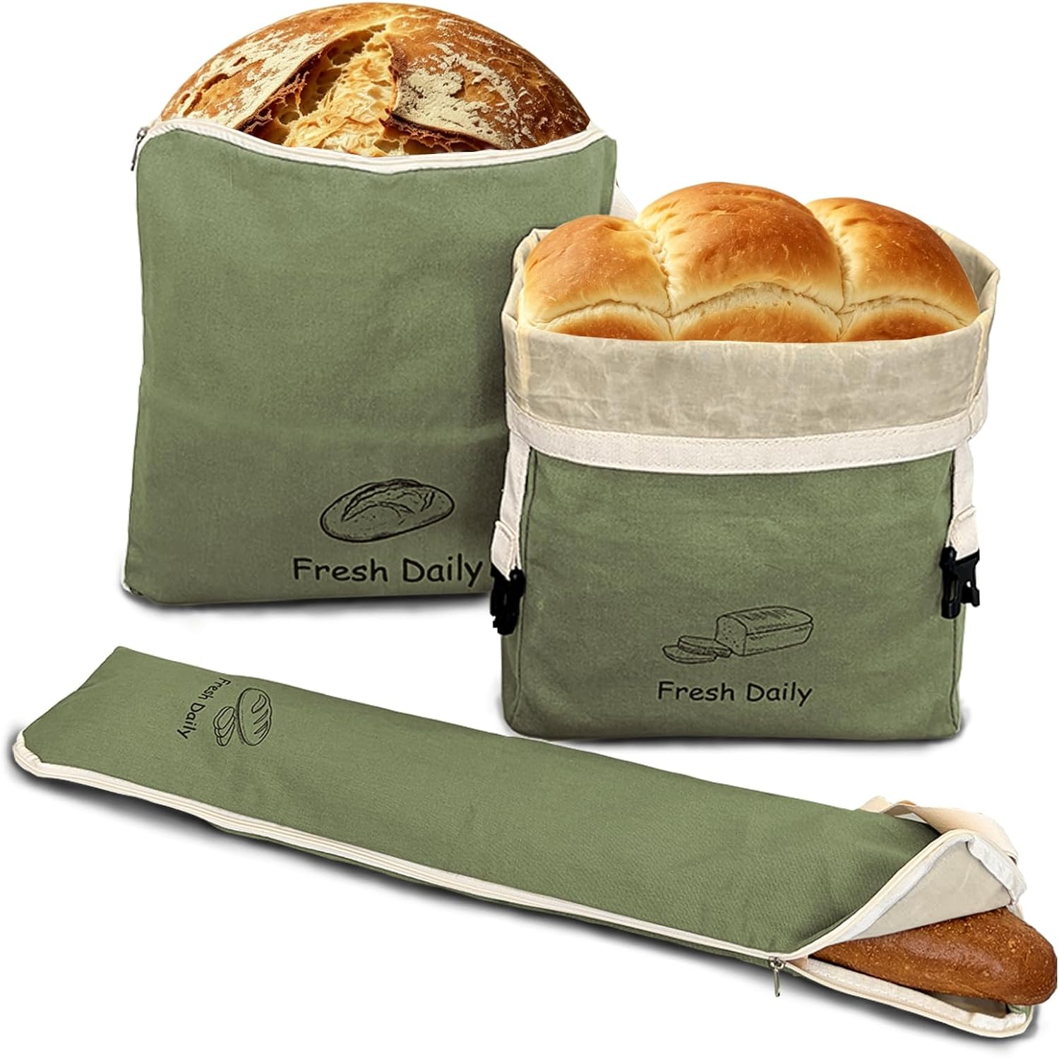 Beeswax Bread Bags Set of 3, Designed to Fit Sourdough, Baguette & Toast