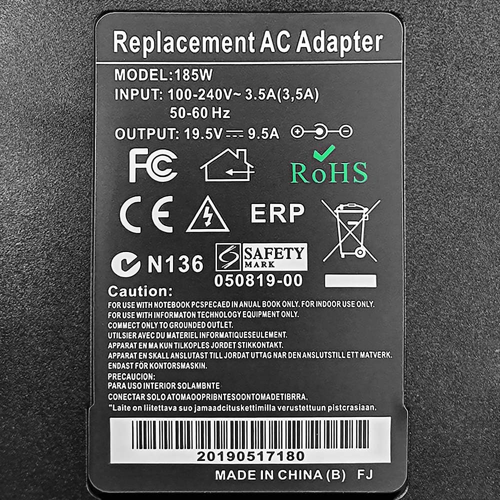Bеѕt Dеаl Prоduсt 180W Dell Alienware Charger, 19.5V 9.5A 185W Dell Power Adapter Compatible Dell Alienware 17 R3/15 R3/15 R2/X51 R2/13/14/M17X/M15X/M14X/X51, Dell Precision M4600/M4700/M4800/M6400/M6500/M6600/M6700