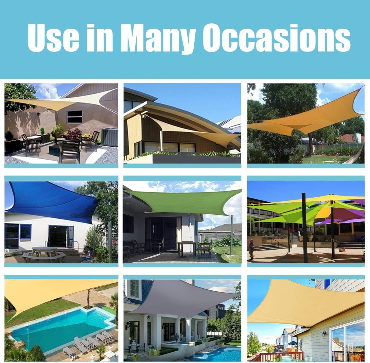 UV Block Rectangle Sun Shade Sail, Waterproof Outdoor Garden Sunscreen Awning Canopy for Patio with 304 Stainless Steel Hardware Kit, Yellow, 6.5'x10'