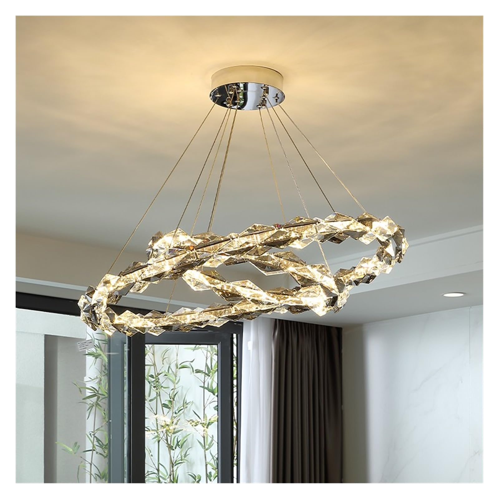Nowoczesne kryształowe lampy wiszące do salonu, postmodernistyczny minimalistyczny żyrandol do jadalni, restauracji i sypialni (2 koła 60 cm)