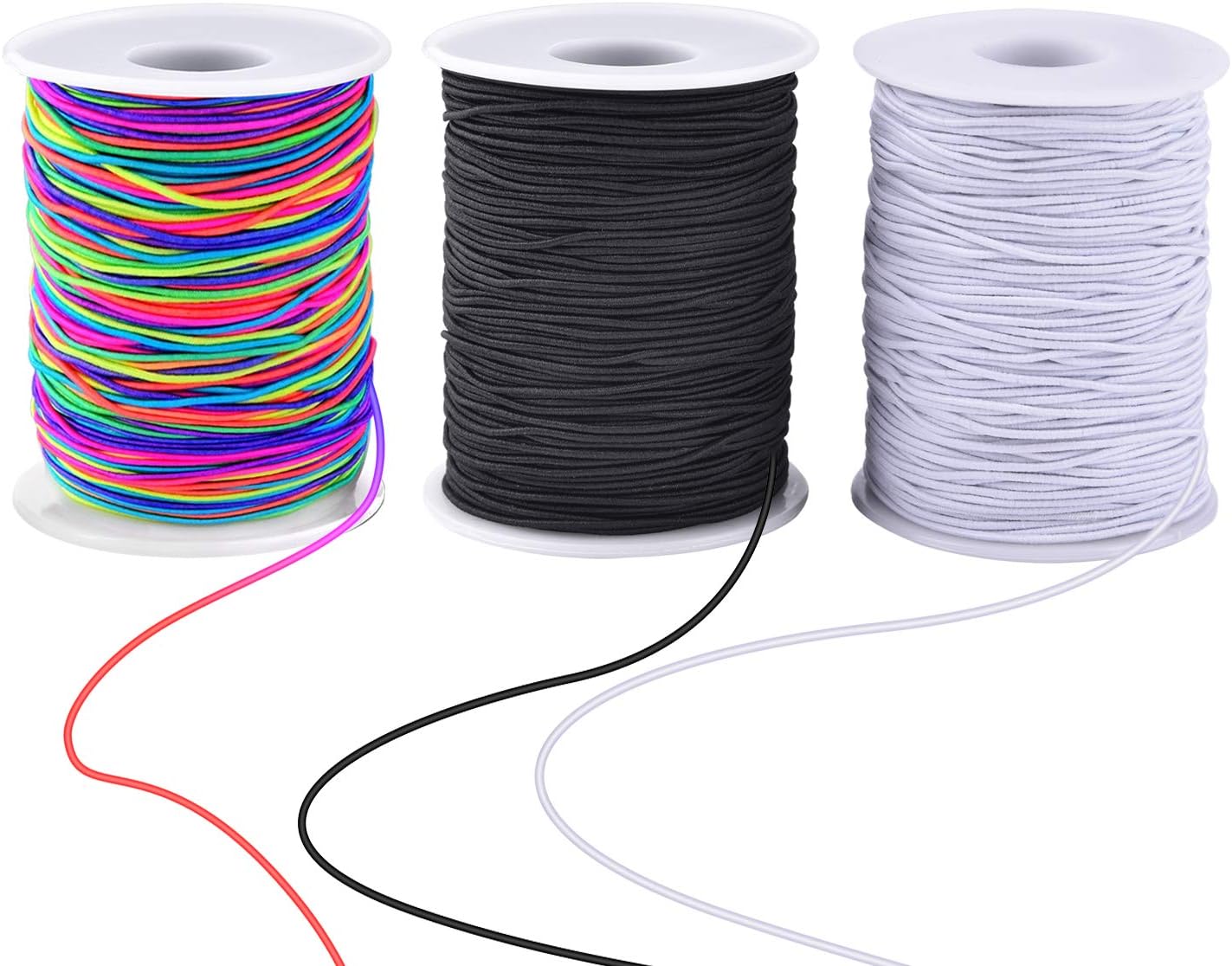 Stretchy Bracelet String 3 Rolls 1mm Elastic Cord Sturdy Elastic Beading Cord 300 Yards Stretchy String for Bracelet Jewelry Making Necklaces Beading, Black White Multicolor