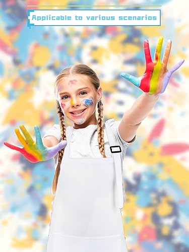 Miniatura 7 de 20 piezas de delantal de pintura blanca para niños, delantales de artistas en blanco con bolsillos, delantal de chef ajustable para niños y niñas,