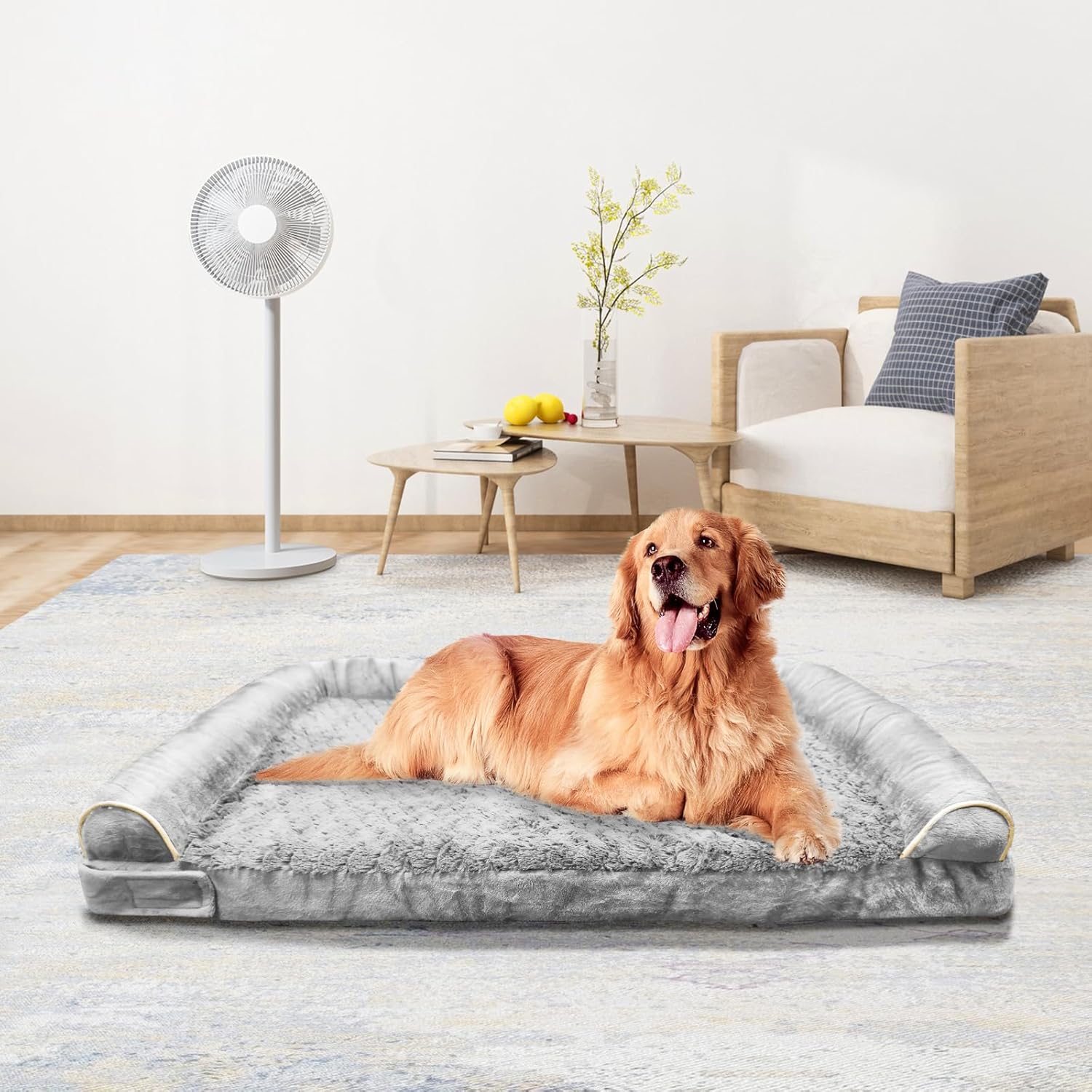 ROOMTEC Orthopedic Dog Bed for Large Dog,Memory Foam Cat Bed with Stickable Design Waterproof Pet Bed with Washable Removable Cover(36 in,Grey)