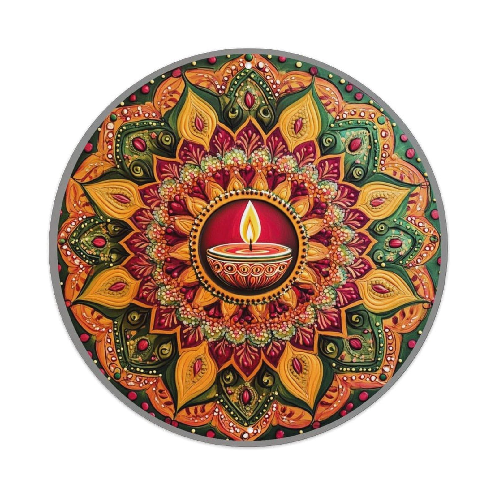 Mandala Candle Floral Pattern Art Vintage Round Tin Sign Retro Metal Wall Decor Metal Poster, Home Bar Garage Cafe Wall Art Decoration 8x8Inches