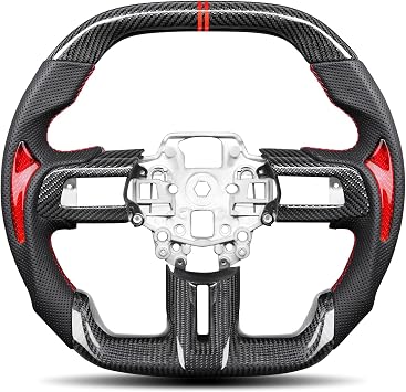 Steering Wheel for Mustang 2018-2023 Real 3K Carbon Fiber with Trim Cover Double D-shaped Racing Nappa Perforated Leather Grip Hand-stitched for Mustang EcoBoost/GT for Shelby GT350/GT350R