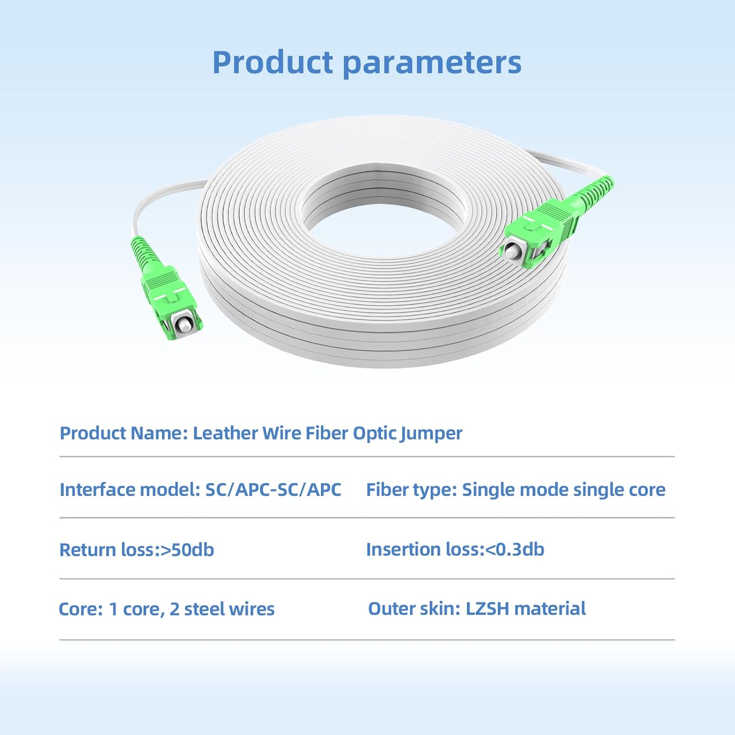 SC/APC to SC/APC SingleMode Indoor Armored Fiber Optic Internet Cable, 131ft/40M Simplex - 9/125um Fiber Optic Jumper Optical Patch Cord, LSZH White with 1 Coupler