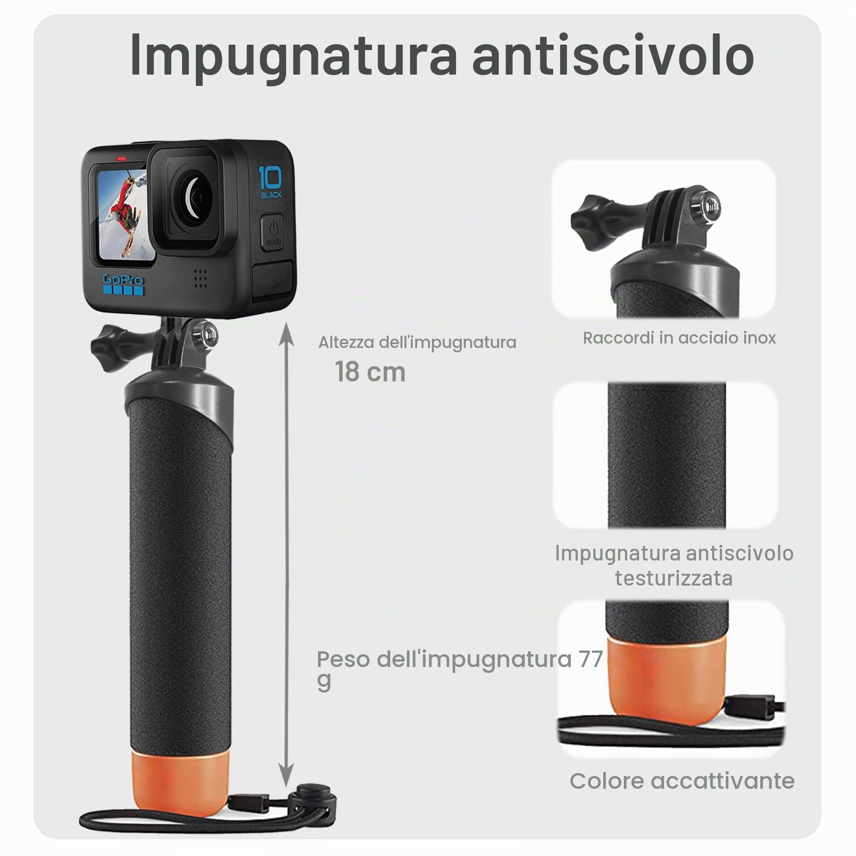 FitStill Impugnatura galleggiante impermeabile per GoPro Hero 13/12/11/10/9/8/7/6/5/4K/Max, DJI Osmo Action 6/5 Pro/4/3, Insta360 Ace Pro 2/X5/X4 e altre action cam